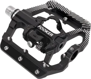 FOOKER MTB Mountain Bike Pedals 3 Bearing Flat Platform Compatible with Dual Function Sealed Clipless Aluminum 9/16" Pedals with Cleats for Road