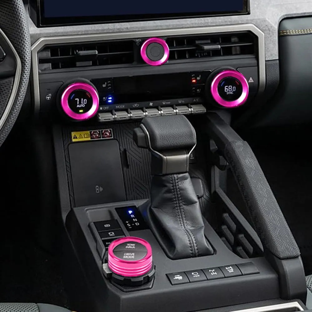 for Toyota Tacoma 2024 2025 w/14 Display 4Runner 2025 Interior Accessories AC Center Consoles Control Audio Switch Drive Volume Knob Cover Air Conditioner Aluminum Alloy (Pink, 14“ Screen)