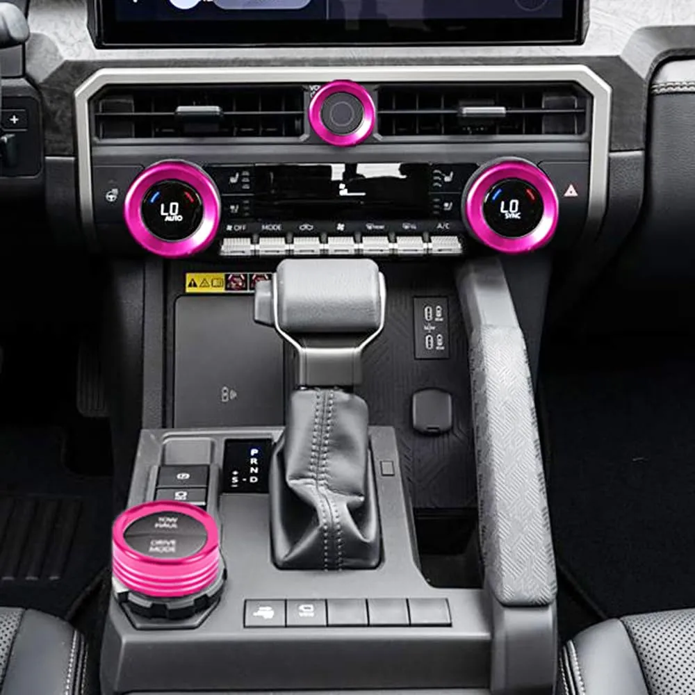 for Toyota Tacoma 2024 2025 w/14 Display 4Runner 2025 Interior Accessories AC Center Consoles Control Audio Switch Drive Volume Knob Cover Air Conditioner Aluminum Alloy (Pink, 14“ Screen)
