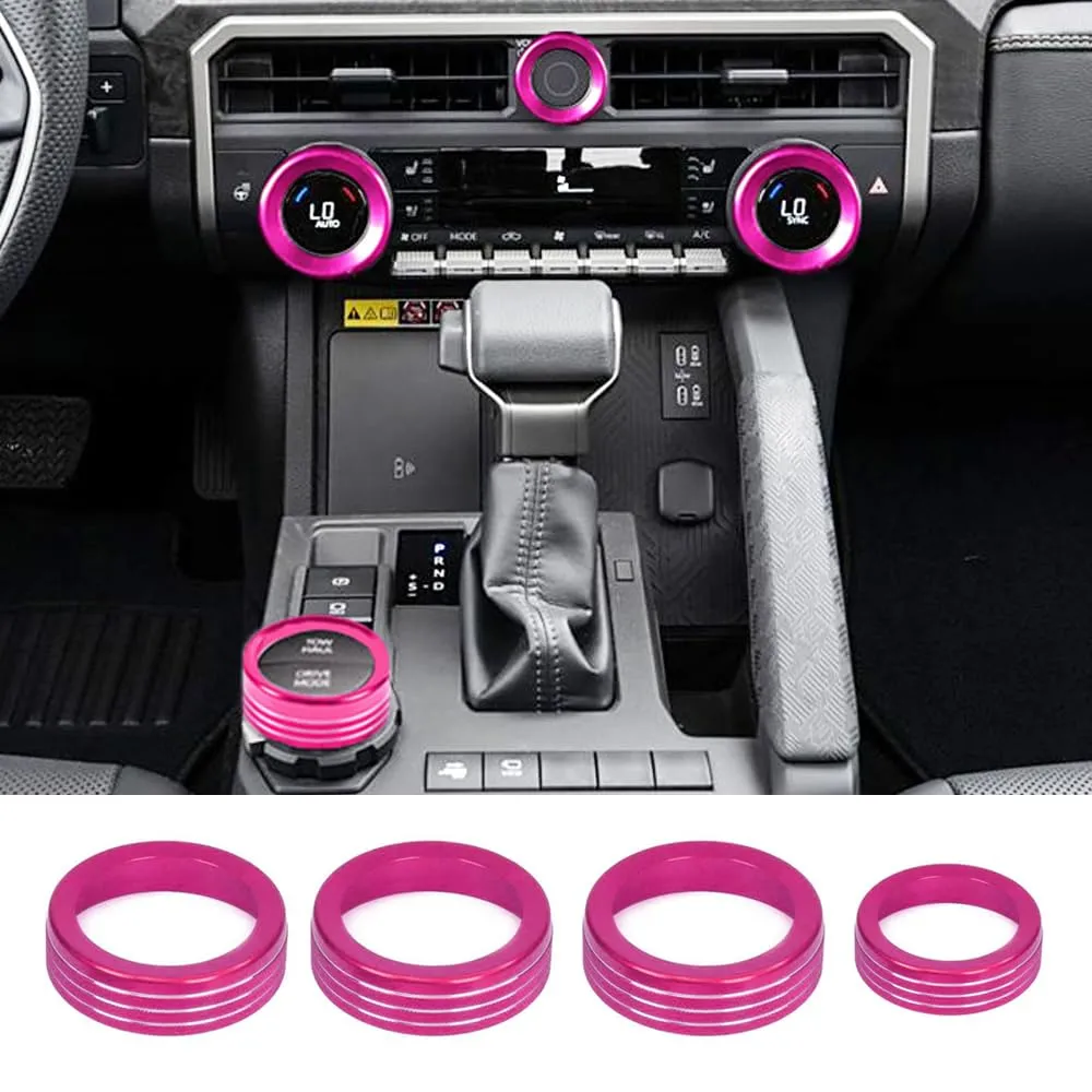 for Toyota Tacoma 2024 2025 w/14 Display 4Runner 2025 Interior Accessories AC Center Consoles Control Audio Switch Drive Volume Knob Cover Air Conditioner Aluminum Alloy (Pink, 14“ Screen)