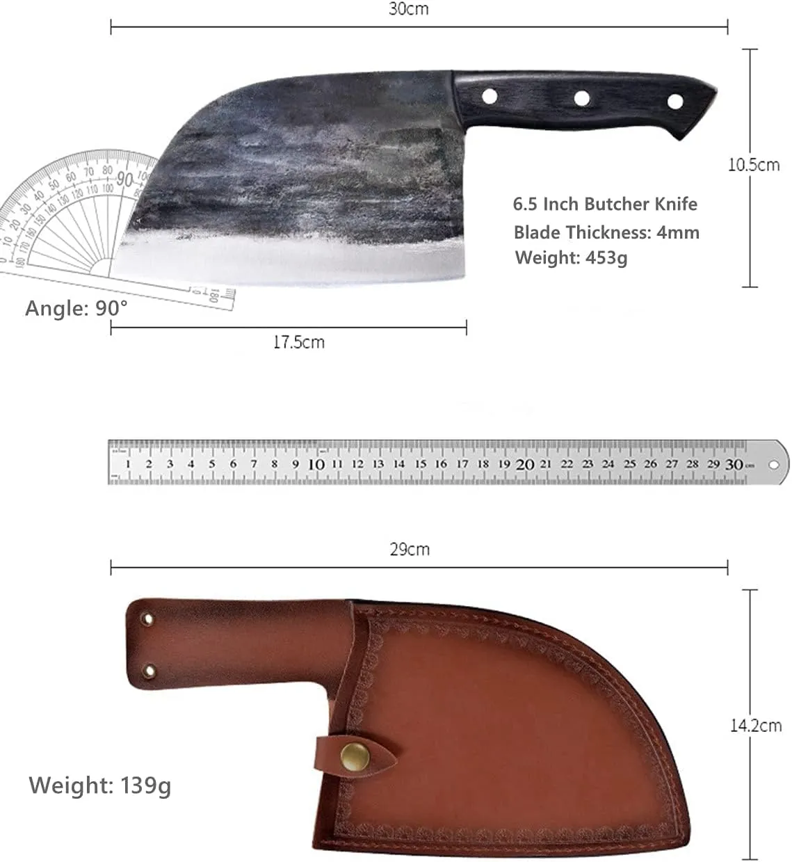 Forging Serbian Chef Knife Kitchen Chef Knives Full Tang High Carbon Clad Steel Almasi Butcher Cleaver with Leather Sheath Thanksgiving Christmas Gifts (B-Almasi Knife)