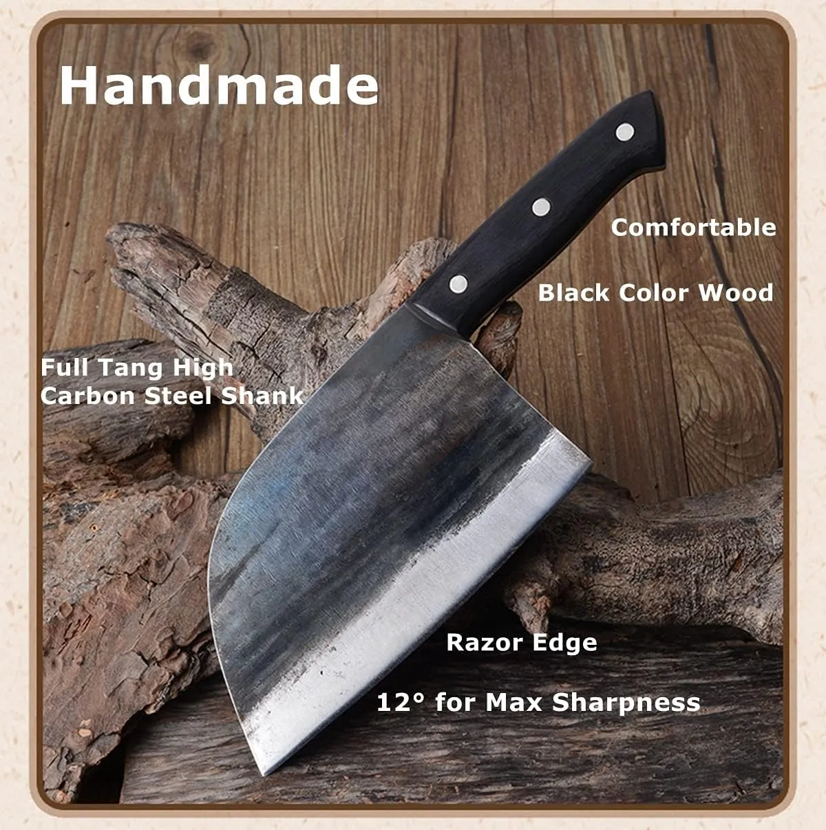 Forging Serbian Chef Knife Kitchen Chef Knives Full Tang High Carbon Clad Steel Almasi Butcher Cleaver with Leather Sheath Thanksgiving Christmas Gifts (B-Almasi Knife)