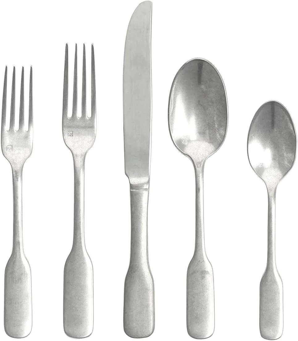 Fortessa Ashton Antiqued Flatware 5 Piece Place Setting, Stainless Steel