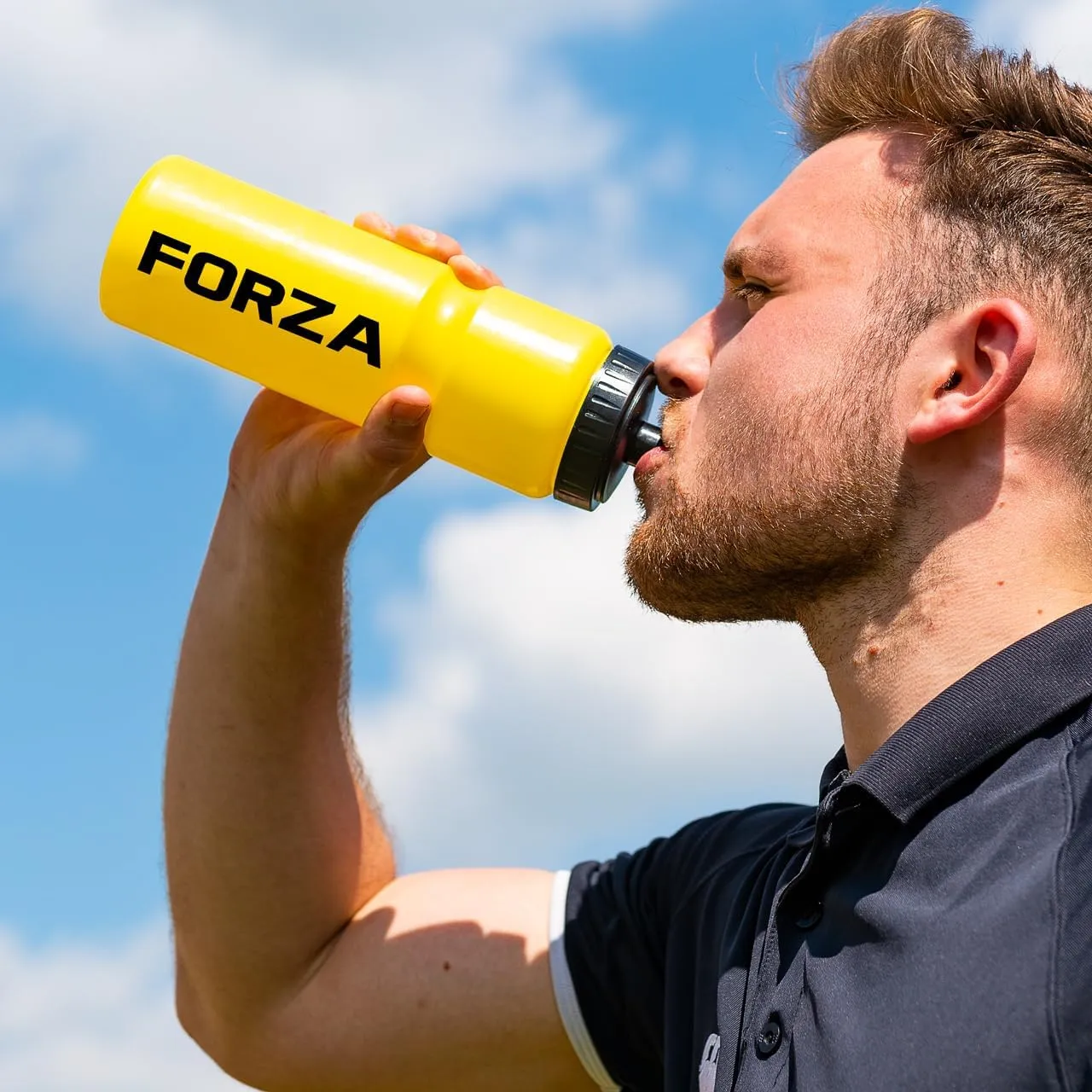 FORZA Team Sports Water Bottles | 25oz Capacity with Portable Carry Bag or Foldable Carrier - BPA-Free Plastic for Hydration on the Go (Carry Bag, Yellow)