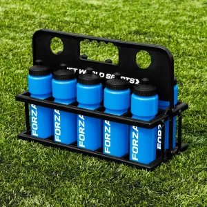 FORZA Team Sports Water Bottles | 25oz Capacity with Portable Carry Bag or Foldable Carrier - BPA-Free Plastic for Hydration on the Go (Foldable Carrier, Blue)