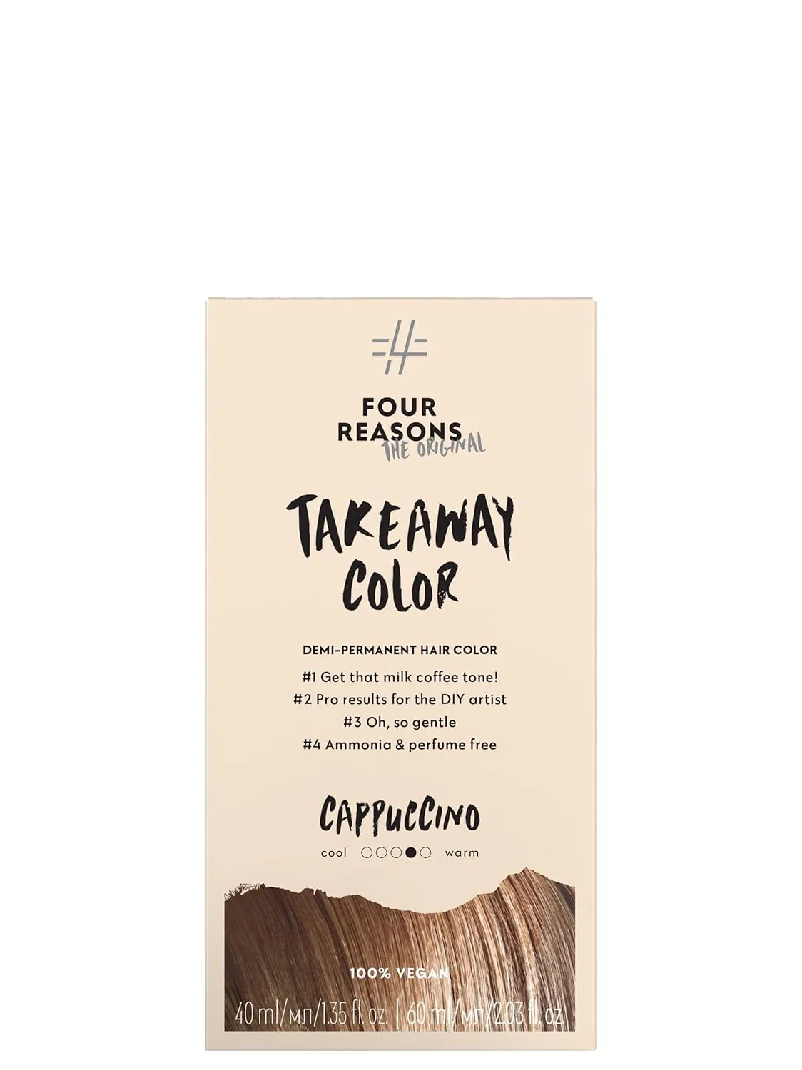 Four Reasons Original Takeaway Color - Cappuccino – 7.35 Warm Light Brown - Demi-Permanent Hair Color - Ammonia-Free and Fragrance-Free Hair Dye - 100% Vegan & Cruelty Free