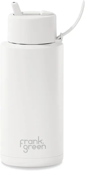 frank green - Ceramic Reusable Bottle - Stainless Steel Water Bottle With Straw, Insulated Water Bottle, Metal Water Bottle - Flip Straw Lid - 34oz - Cloud