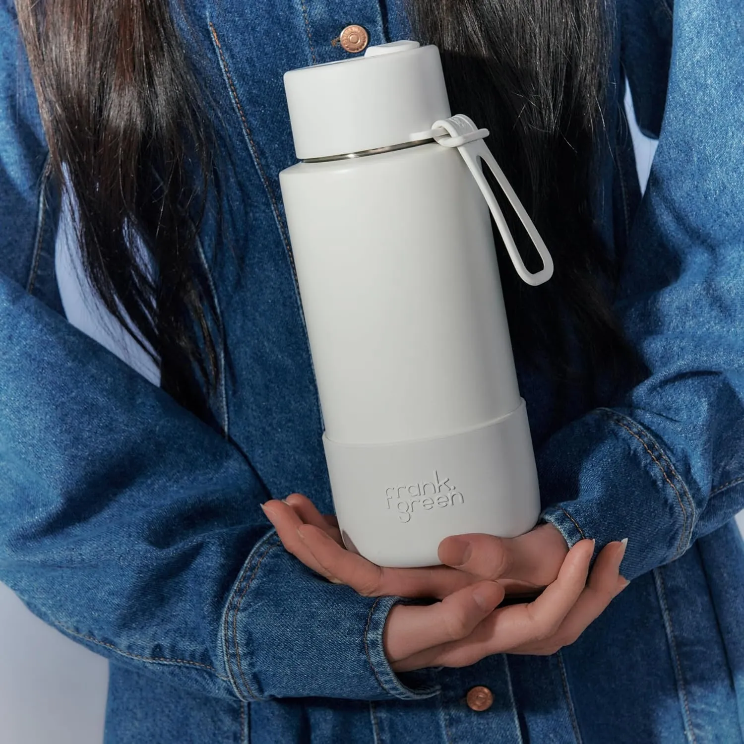 frank green - Ceramic Reusable Bottle - Stainless Steel Water Bottle With Straw, Insulated Water Bottle, Metal Water Bottle - Flip Straw Lid - 34oz - Cloud