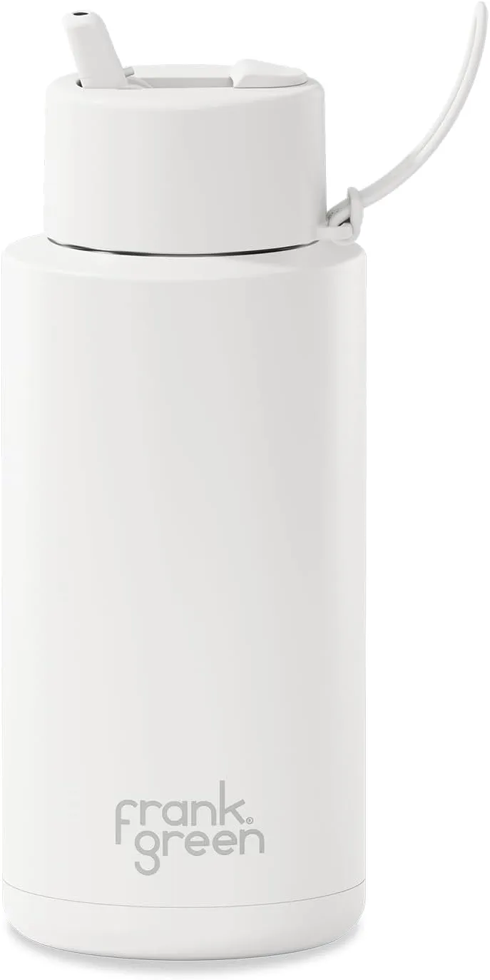frank green - Ceramic Reusable Bottle - Stainless Steel Water Bottle With Straw, Insulated Water Bottle, Metal Water Bottle - Flip Straw Lid - 34oz - Cloud