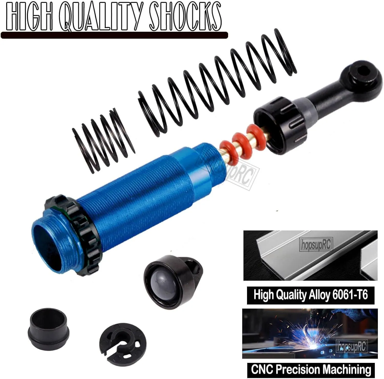Full Aluminum Big Bore RC Shocks Absorber Damper Upgrades Part for 1/10 Slash/Stampede/Rustler/Bandit VXL 4X4 2WD,Front Rear Assembled Full Metal Shocks,4PCS Navy Blue