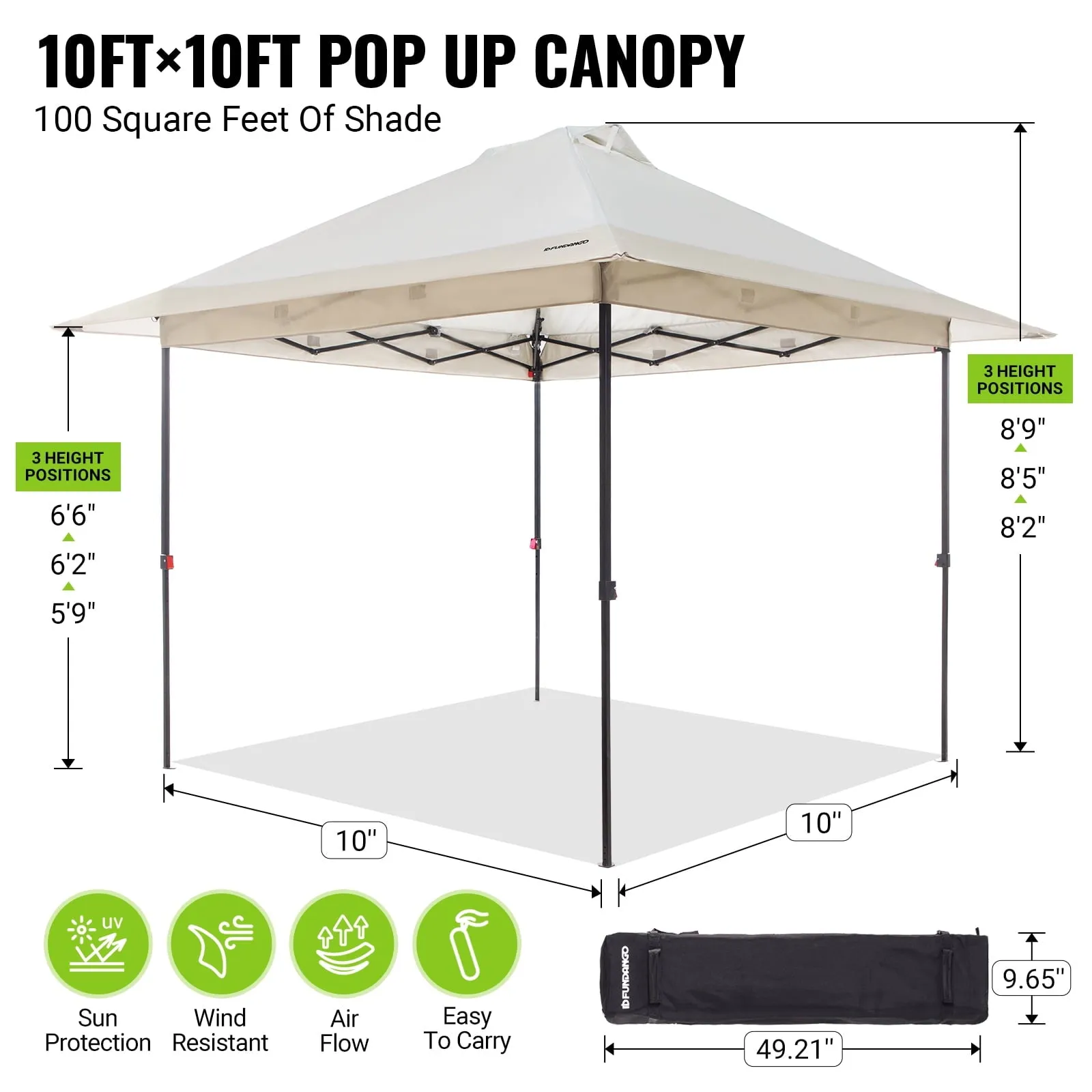 FUNDANGO 10x10ft Pop Up Outdoor Canopy Tent Sun Shelter Tent