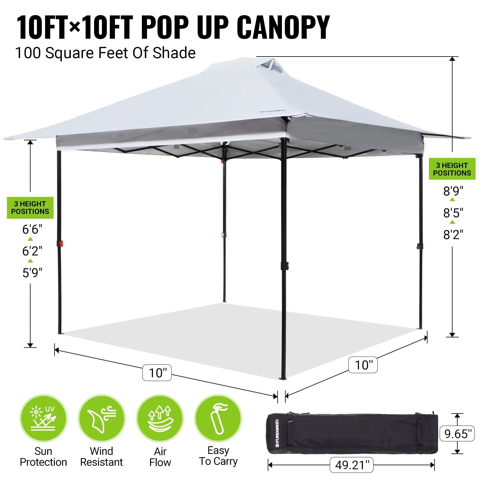 FUNDANGO 10x10ft Pop Up Outdoor Canopy Tent Sun Shelter Tent
