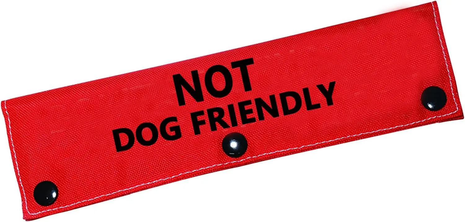 Funny Dog Leash Sleeve Not Dog Friendly Dog Leash Wrap Wrap Alert Hanging ID Patch Tag Pet Birthday Gift (Dog Friendly-BK Sleeve)