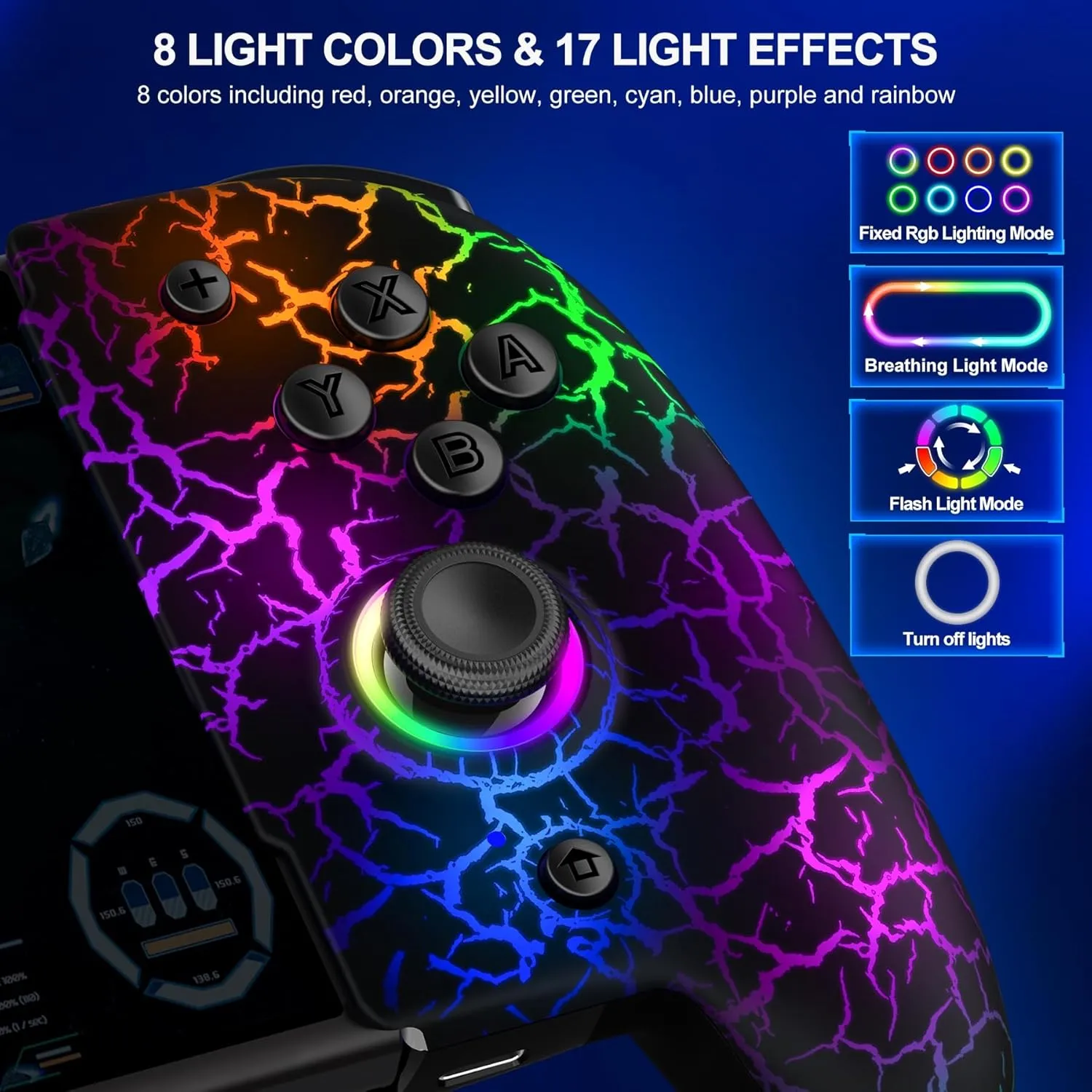 Gammeefy Switch Controller for Nintendo Switch/OLED, (No Drift, No Deadzone) Hall Effect Joystick Wireless Switch Controller With 9 Lights Color, One-Piece Switch Joypad for Those Who Prefer Handheld Mode