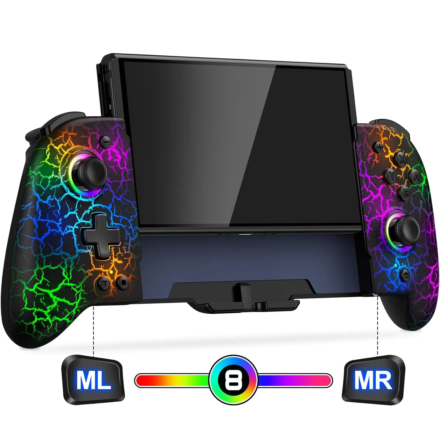 Gammeefy Switch Controller for Nintendo Switch/OLED, (No Drift, No Deadzone) Hall Effect Joystick Wireless Switch Controller With 9 Lights Color, One-Piece Switch Joypad for Those Who Prefer Handheld Mode