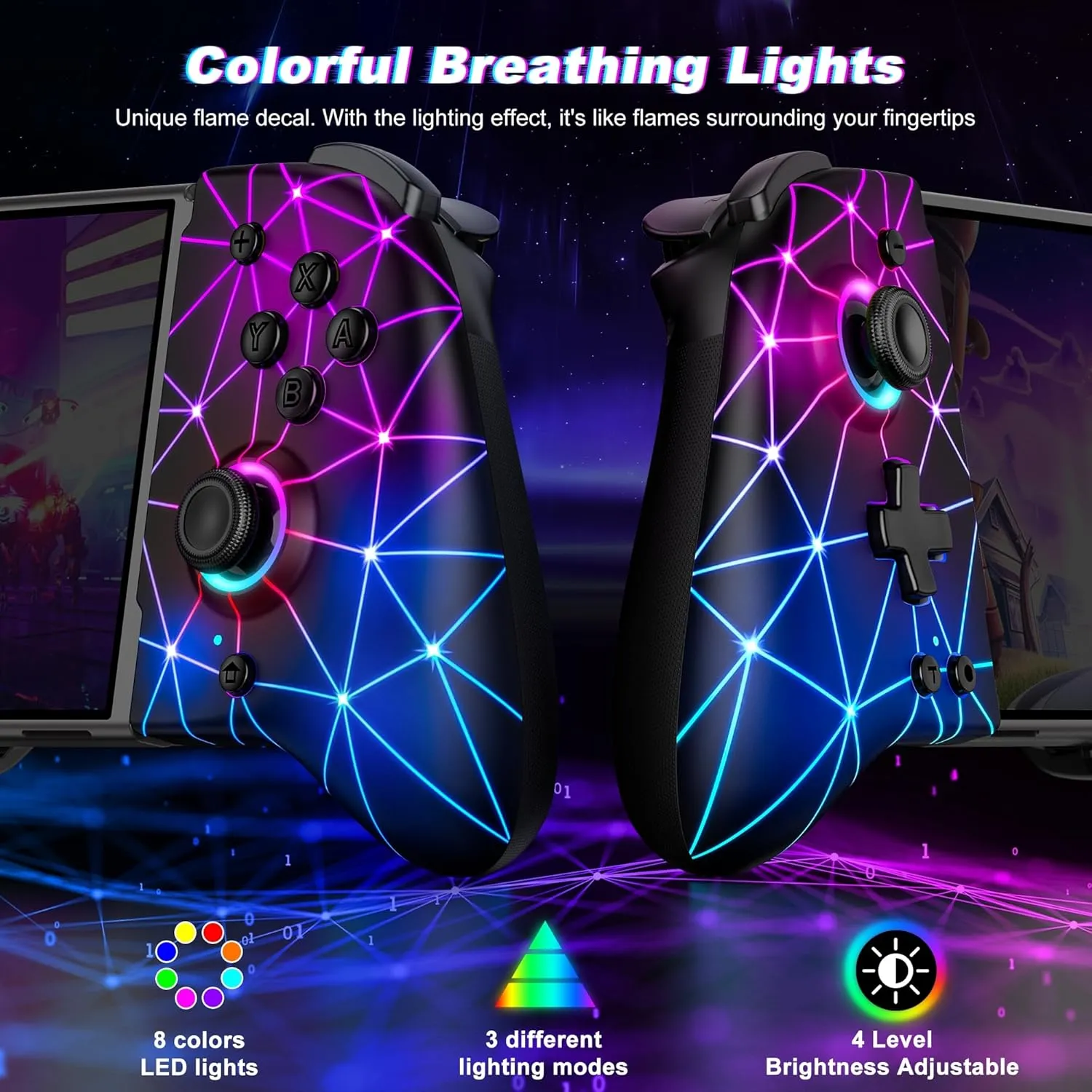 Gammeefy Switch Hall Effect - JC200 Switch Pro Controller for Nintendo Switch - One Piece Joypad with 9 Color Lights - Handheld Mode