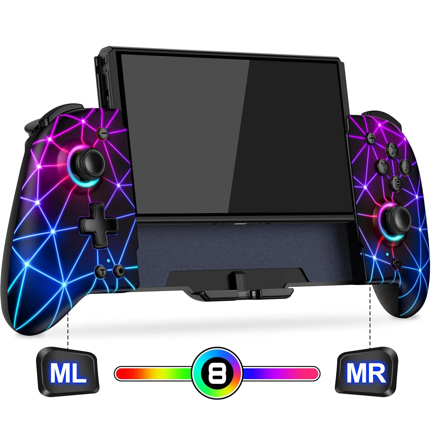 Gammeefy Switch Hall Effect - JC200 Switch Pro Controller for Nintendo Switch - One Piece Joypad with 9 Color Lights - Handheld Mode