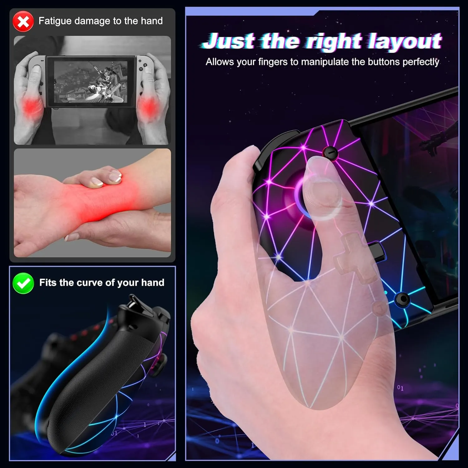 Gammeefy Switch Hall Effect - JC200 Switch Pro Controller for Nintendo Switch - One Piece Joypad with 9 Color Lights - Handheld Mode