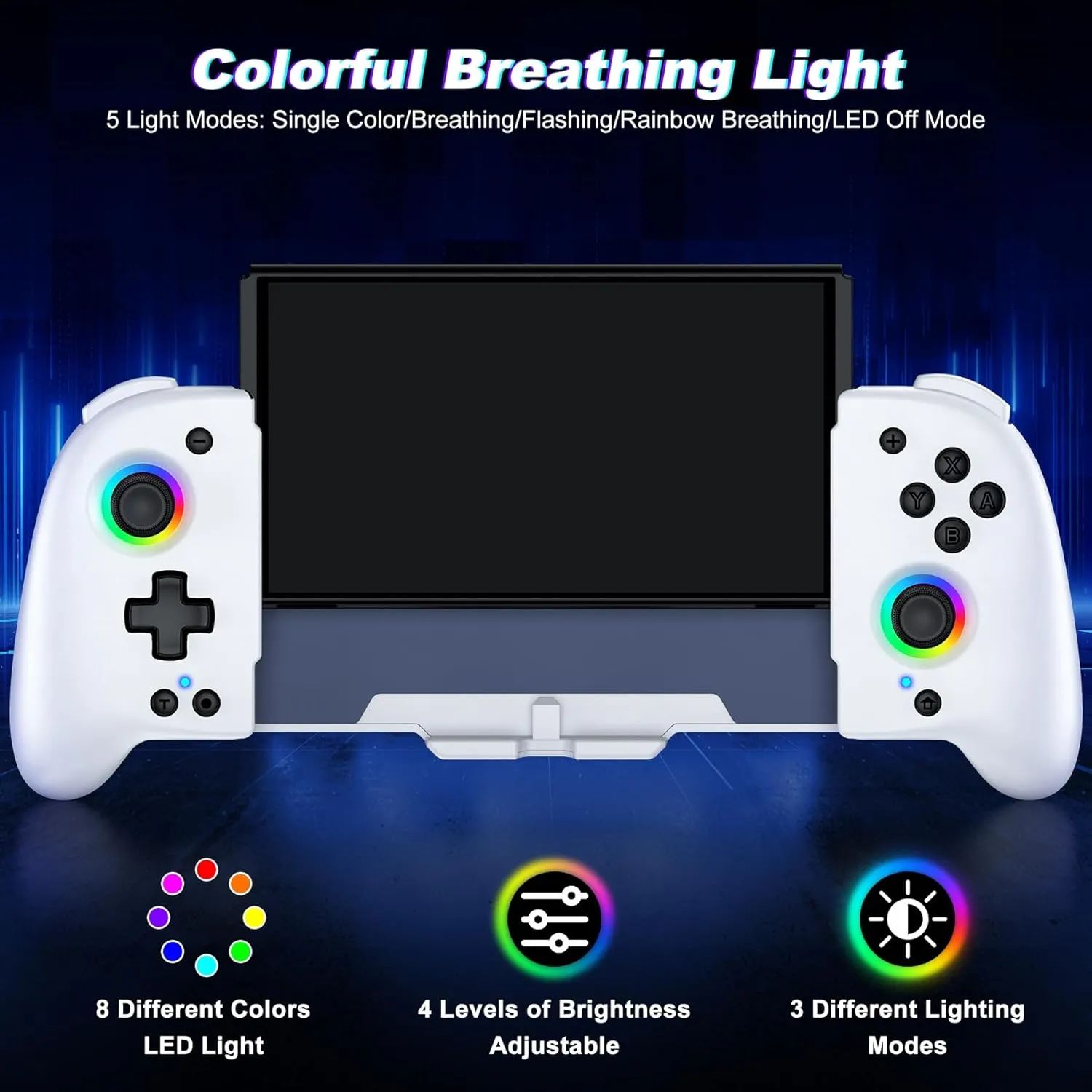 Gammeefy Switch Joypad Controller for Nintendo Switch/OLED, One-Piece Ergonomic Switch Controller With 9 Lights Color, Wireless Switch Remote for Those Who Prefer Handheld Mode