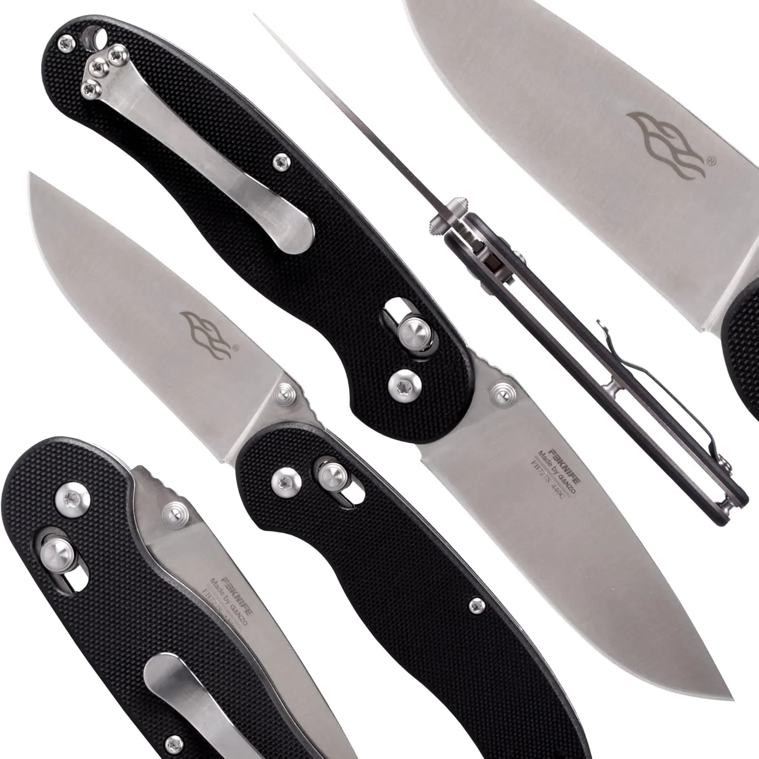 GANZO Firebird FB727S-BK Folding Pocket Knife 440C Stainless Steel Blade G10 Handle with Clip Hunting Fishing Outdoor EDC Knife (Black)