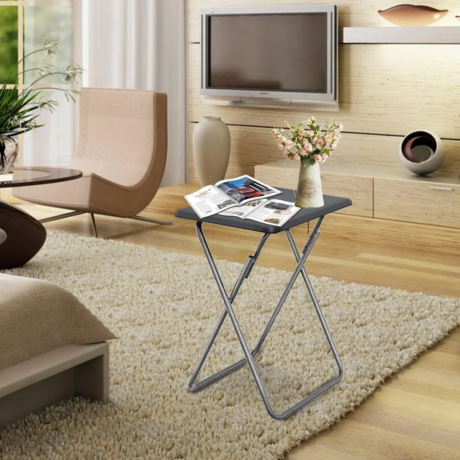 Garden 4 you Folding TV Tray Table TV Dinner Trays Tables for Eating,Stable Tv Trays Table 25In, Folding Tray Side Table, Foldable Snack Tables for Bed & Sofa, 15 x 18.9 x 26 in (Grey,2PC)