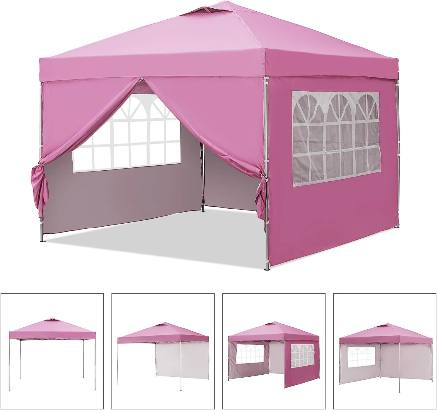 GDY 10x10ft Pop Up Canopy Tent with Sidewalls, Outdoor Canopy Tent, Beach Tent, Easy Set up Gazebo for Events, Parties, Camping, Pink.