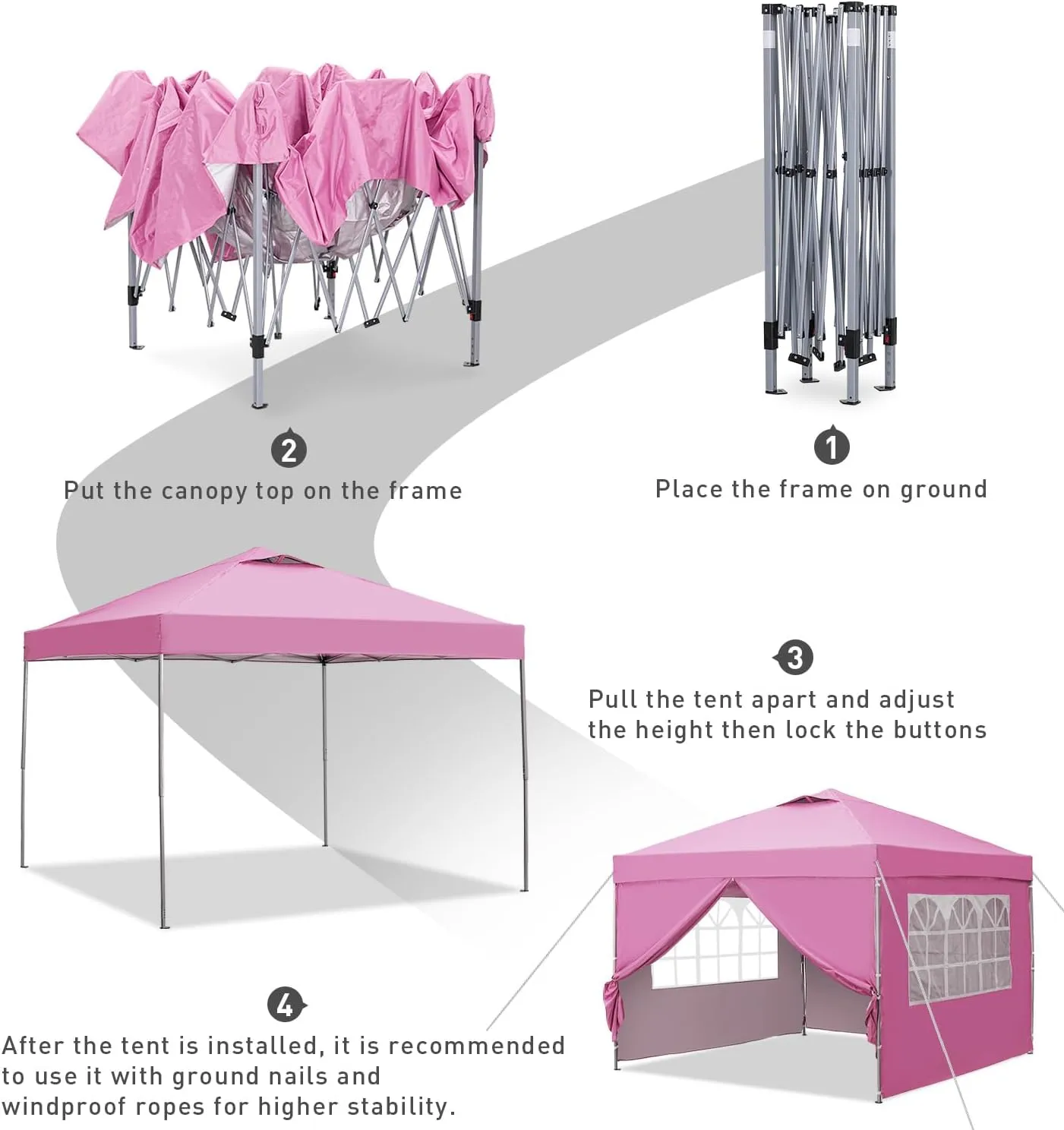 GDY 10x10ft Pop Up Canopy Tent with Sidewalls, Outdoor Canopy Tent, Beach Tent, Easy Set up Gazebo for Events, Parties, Camping, Pink.