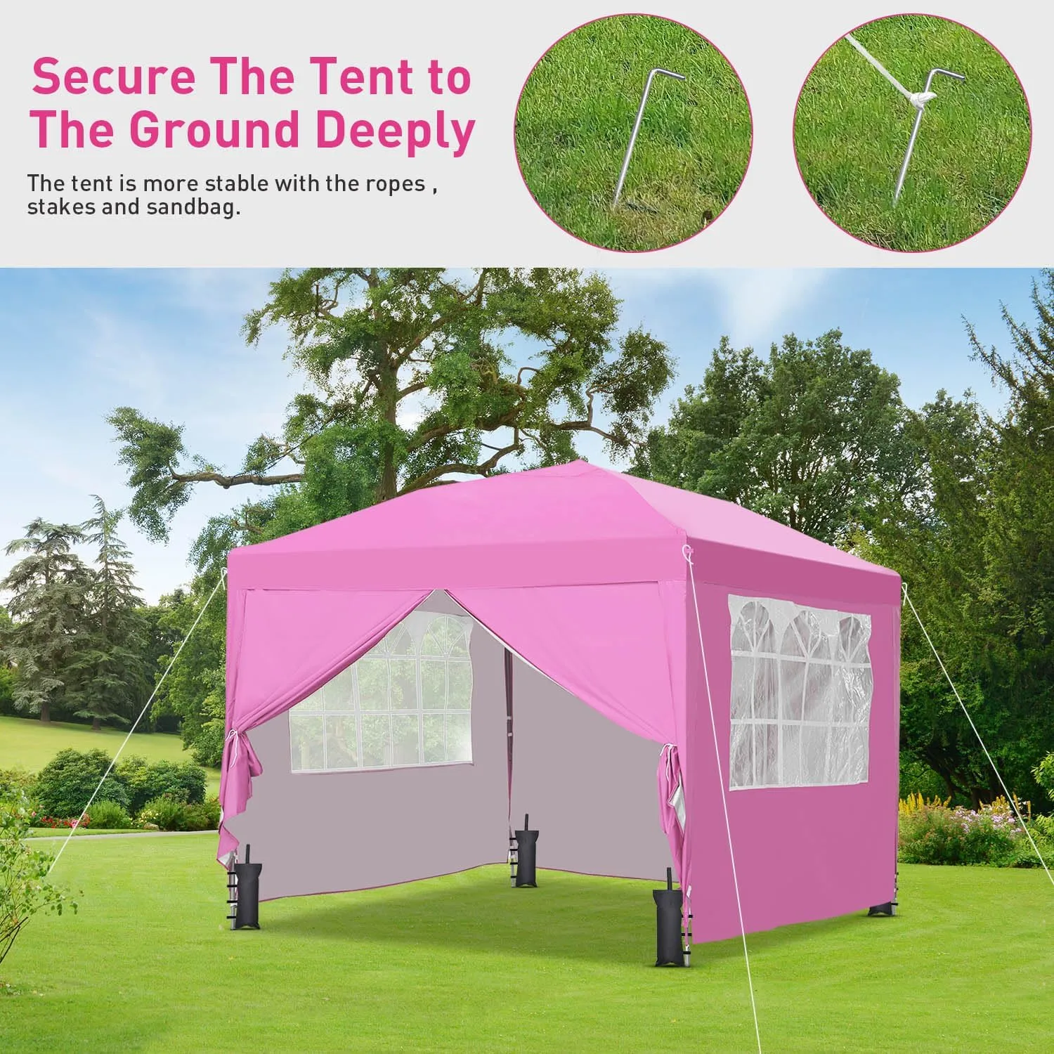 GDY 10x10ft Pop Up Canopy Tent with Sidewalls, Outdoor Canopy Tent, Beach Tent, Easy Set up Gazebo for Events, Parties, Camping, Pink.