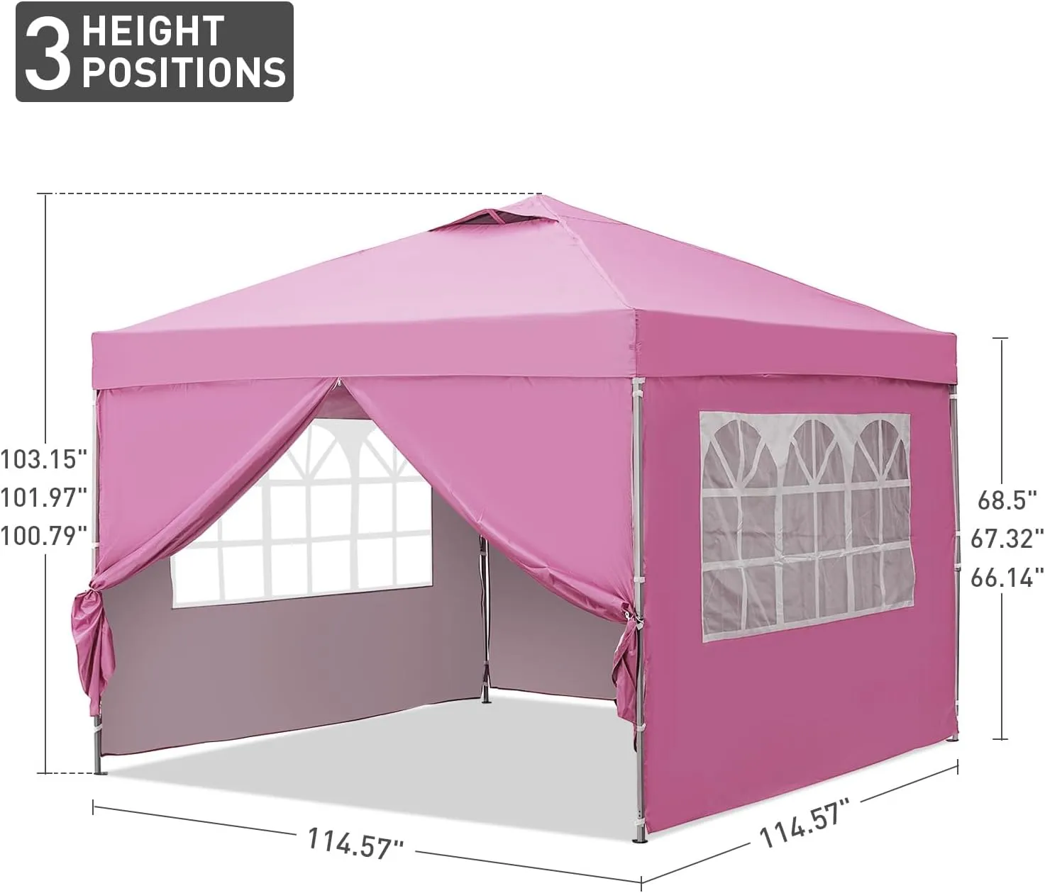 GDY 10x10ft Pop Up Canopy Tent with Sidewalls, Outdoor Canopy Tent, Beach Tent, Easy Set up Gazebo for Events, Parties, Camping, Pink.