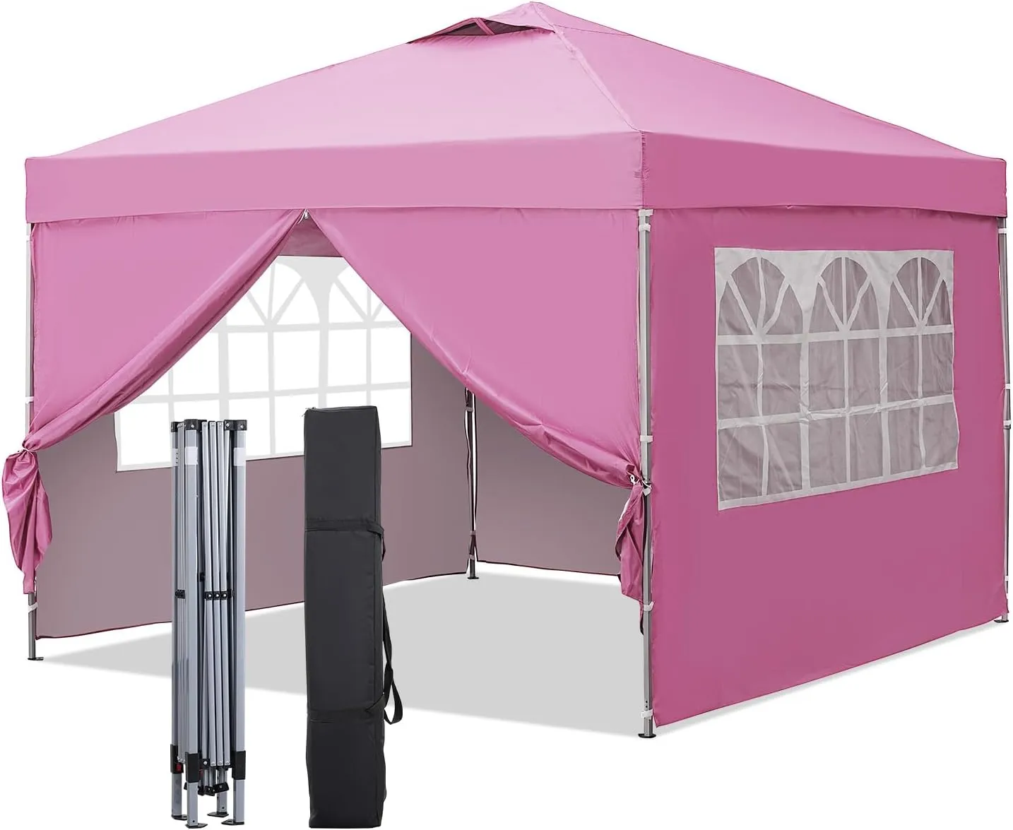 GDY 10x10ft Pop Up Canopy Tent with Sidewalls, Outdoor Canopy Tent, Beach Tent, Easy Set up Gazebo for Events, Parties, Camping, Pink.