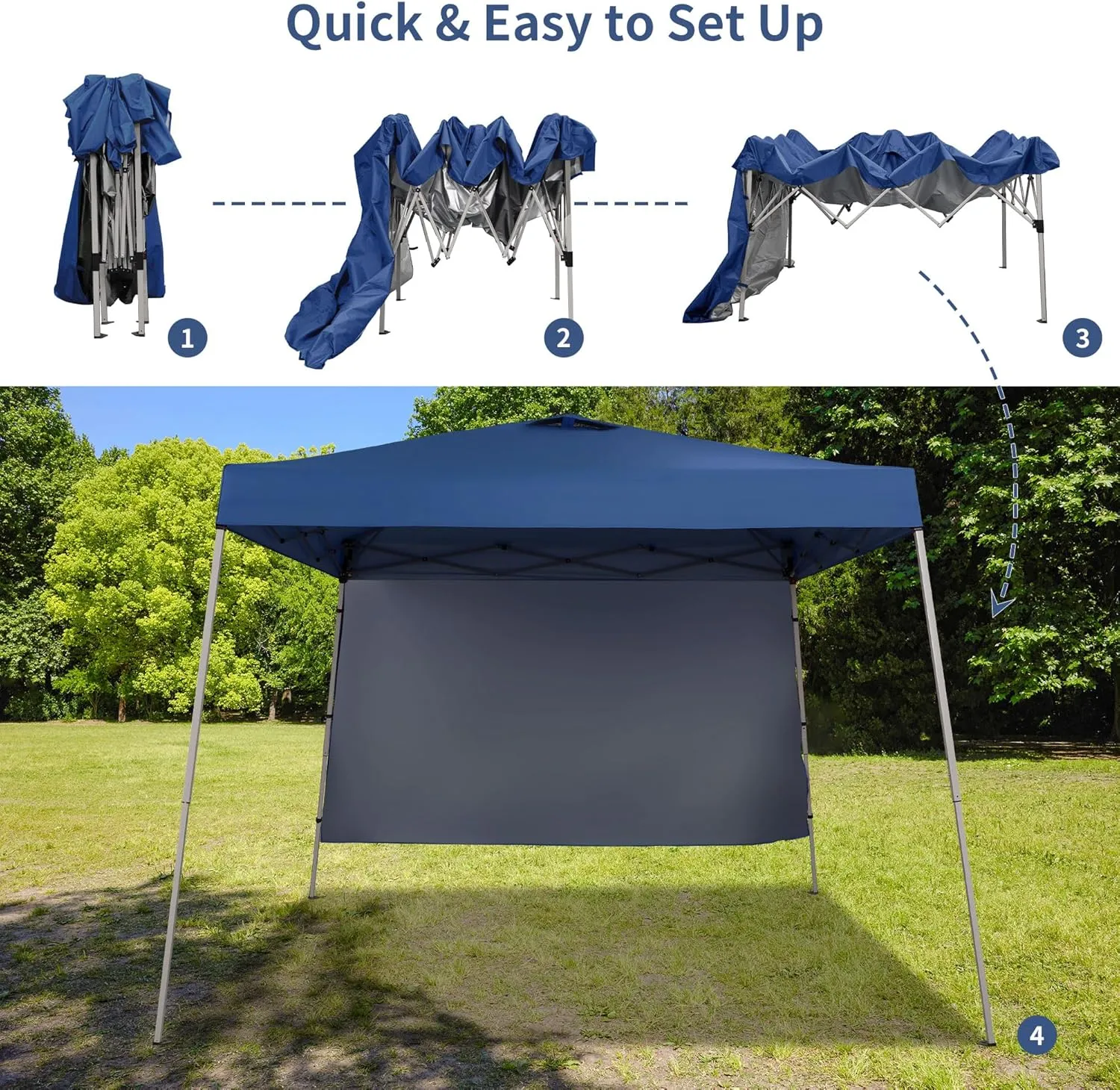 GDY 8X10 FT Pop Up Canopy Outdoor Instant Tent Slant Legs with a Sidewall,Equipment Vents, Portable Gazebo Shelter for Patio, Deck, Beach and Garden,Navy Blue.