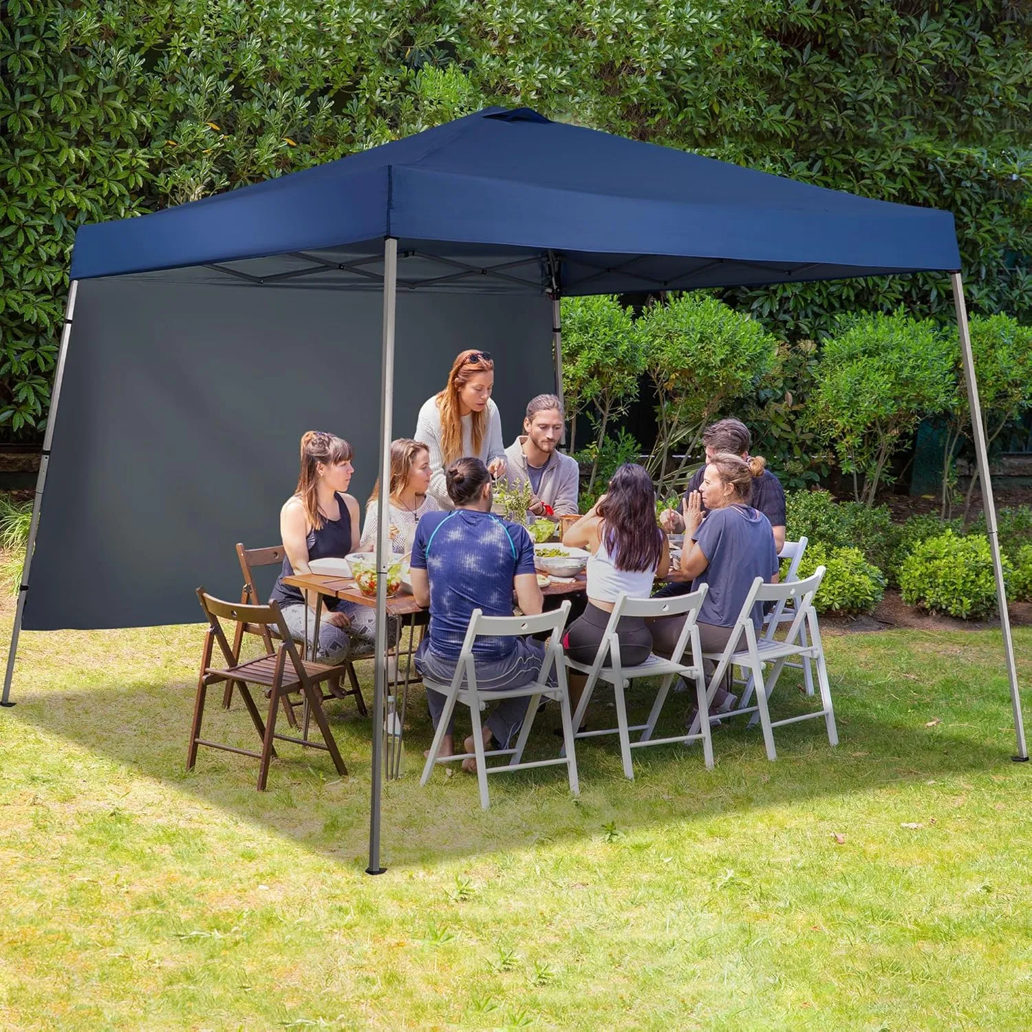 GDY 8X10 FT Pop Up Canopy Outdoor Instant Tent Slant Legs with a Sidewall,Equipment Vents, Portable Gazebo Shelter for Patio, Deck, Beach and Garden,Navy Blue.