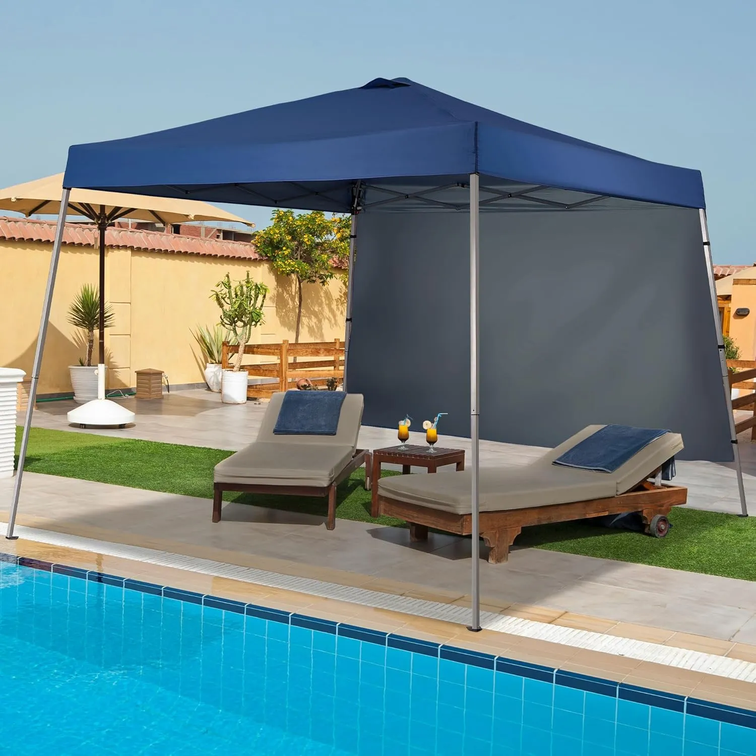 GDY 8X10 FT Pop Up Canopy Outdoor Instant Tent Slant Legs with a Sidewall,Equipment Vents, Portable Gazebo Shelter for Patio, Deck, Beach and Garden,Navy Blue.