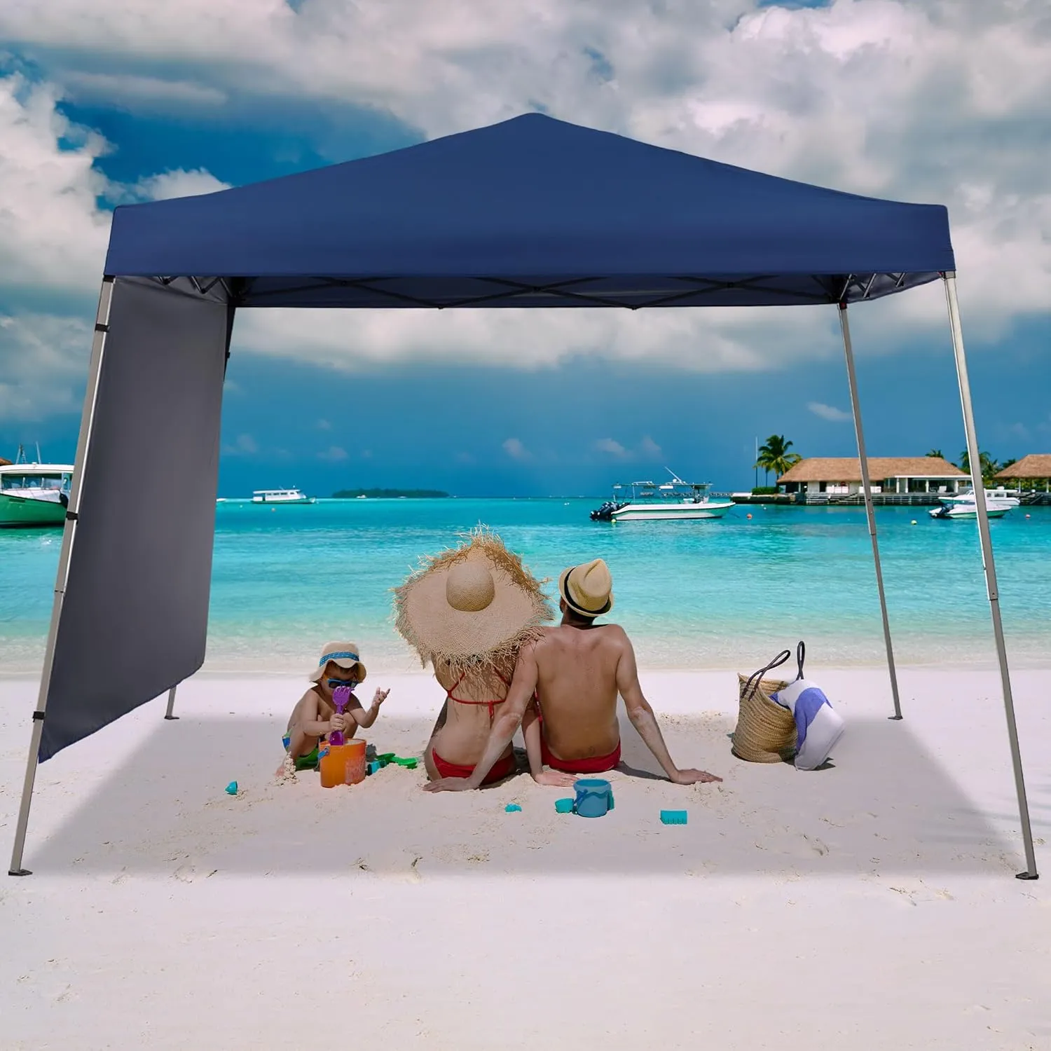 GDY 8X10 FT Pop Up Canopy Outdoor Instant Tent Slant Legs with a Sidewall,Equipment Vents, Portable Gazebo Shelter for Patio, Deck, Beach and Garden,Navy Blue.