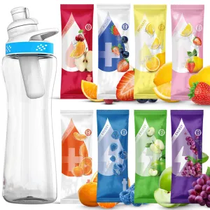 Generic 22oz Plastic Water Bottle with Blue Lid and 8 Random Flavor Cartridges for 𝘾𝒊𝒓