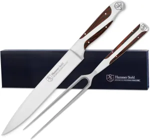 German Forged High Carbon Stainless Steel Carving Knife and Fork Set | Professional Meat Carving Set with Ergonomic Pakkawood Handle