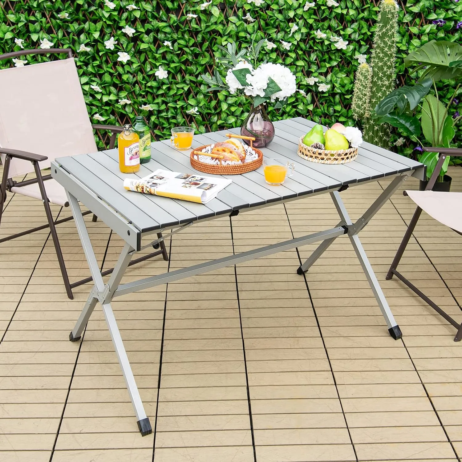 Giantex Folding Camping Table for 6-8, Portable Roll Up Table with Carry Bag, Lightweight Aluminum Picnic Table for Grill, BBQ, Travel, Beach, Backyard, 43" L