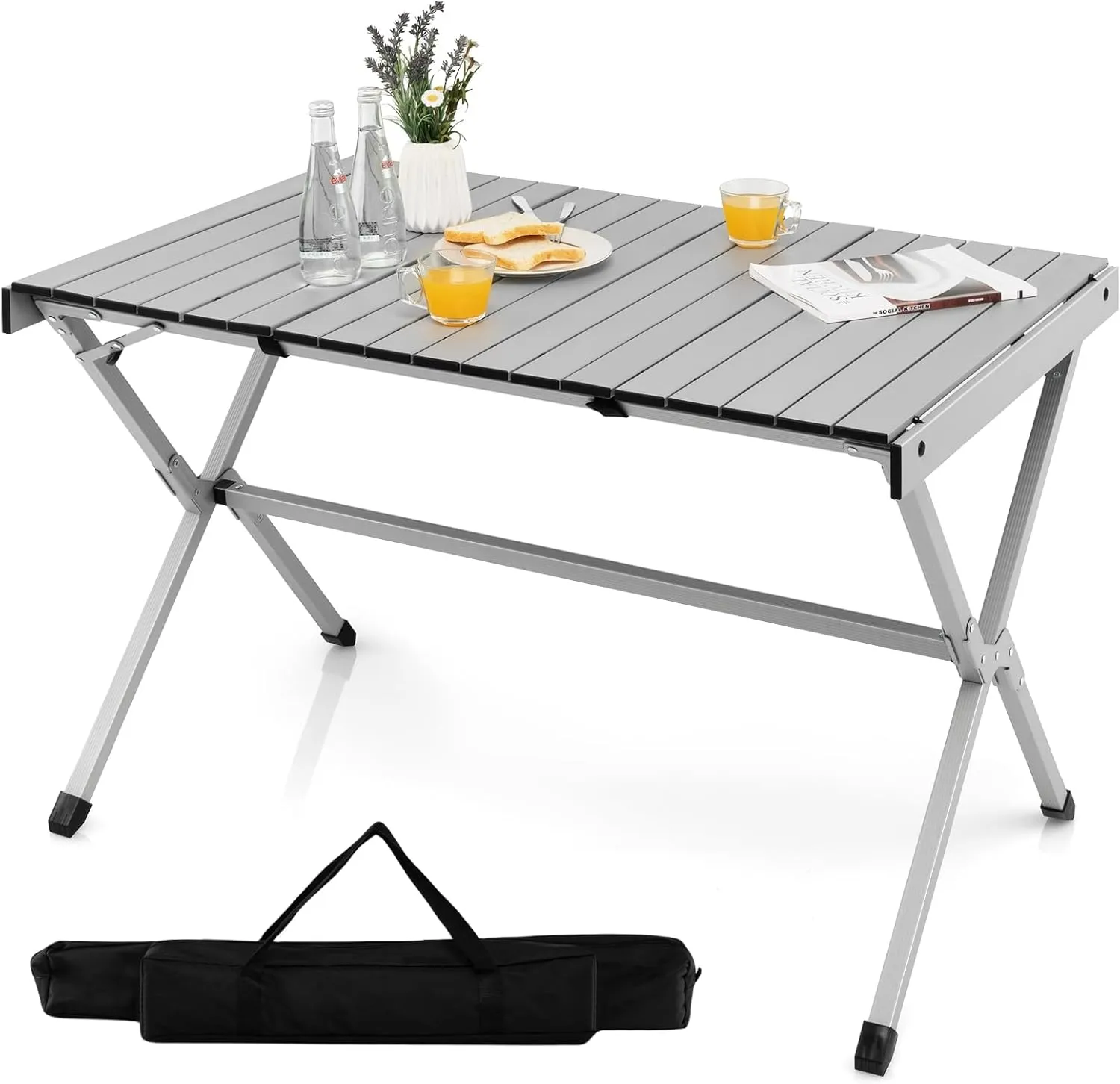 Giantex Folding Camping Table for 6-8, Portable Roll Up Table with Carry Bag, Lightweight Aluminum Picnic Table for Grill, BBQ, Travel, Beach, Backyard, 43" L