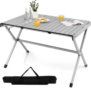 Giantex Folding Camping Table for 6-8, Portable Roll Up Table with Carry Bag, Lightweight Aluminum Picnic Table for Grill, BBQ, Travel, Beach, Backyard, 43" L
