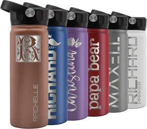 GIFTBYGIFTY Personalized Water Bottle w Straw Lid & Handle | 18 oz - Rose Gold, 12 Design Option | Custom Engraved Insulated Sports Water Bottle w Name, Text | BPA Free | Personalized Gifts