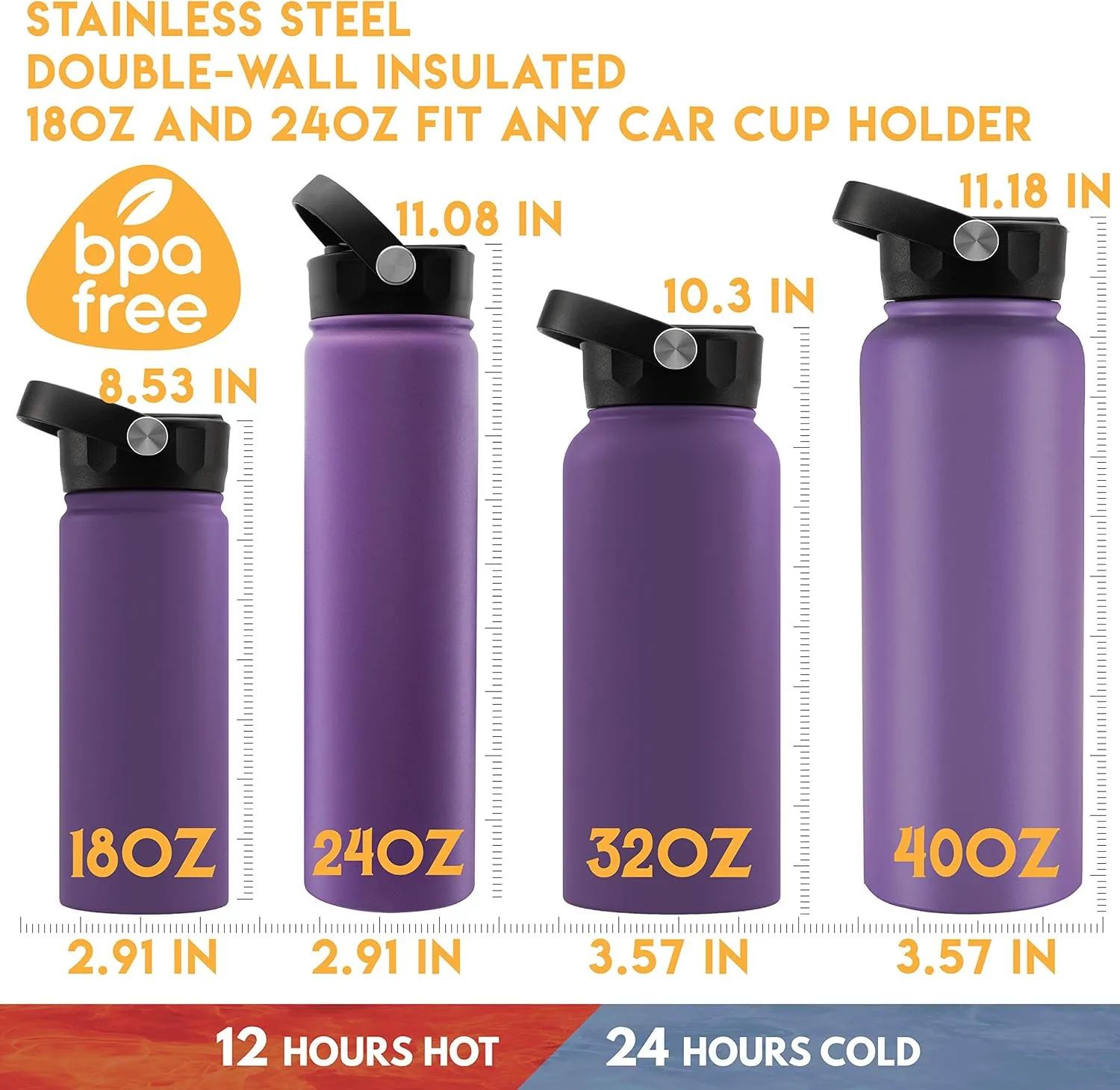 GIFTBYGIFTY Personalized Water Bottle w Straw Lid & Handle | 18 oz - Rose Gold, 12 Design Option | Custom Engraved Insulated Sports Water Bottle w Name, Text | BPA Free | Personalized Gifts