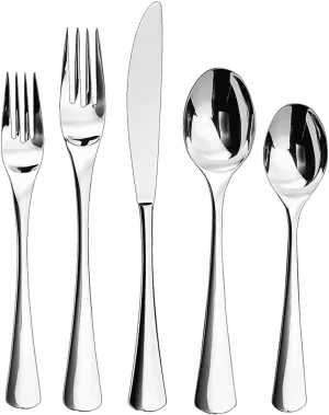 Ginkgo International Mariko, Silverware Service for 6 Stainless Steel Flatware, 30-piece set, Silver