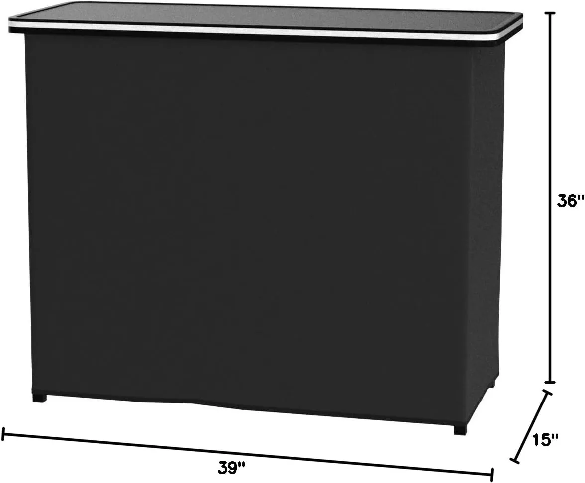 GoBar Portable Bar Table for Events - Black, 3 Skirts, or LED - Pop Up Mobile Bartending Station with Travel Carrying Case