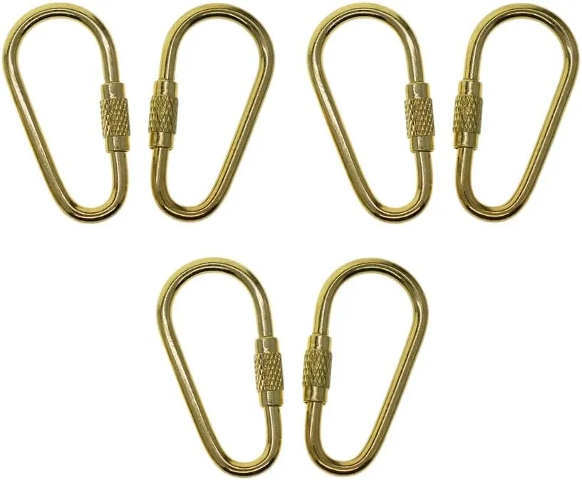 Gold Plated Small Brass Steel Pearl Screw Lock Carabiner Connector Keychains Clasp Hook Keyring Lanyard Gear DIY