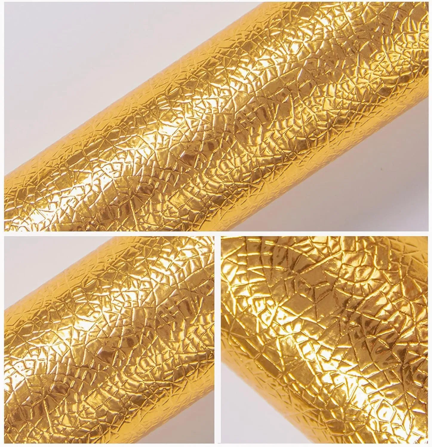 Gold Texture Contact Paper Peel and Stick Wallpaper Kitchen Self Adhesive Wallpaper Aluminum Foil Oil Proof Waterproof Removable Wall Paper for Countertop Cabinet Drawer 16"x197"