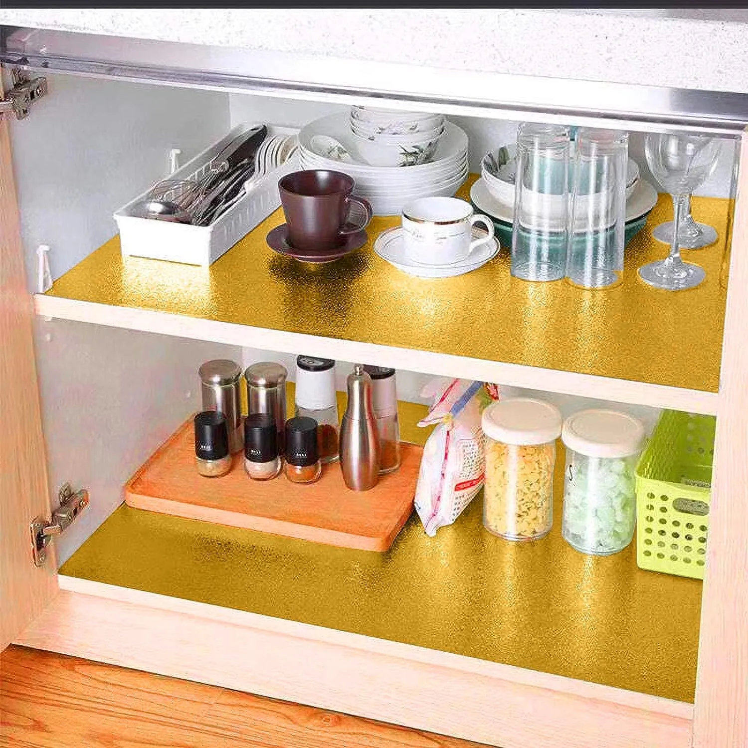 Gold Texture Contact Paper Peel and Stick Wallpaper Kitchen Self Adhesive Wallpaper Aluminum Foil Oil Proof Waterproof Removable Wall Paper for Countertop Cabinet Drawer 16"x197"