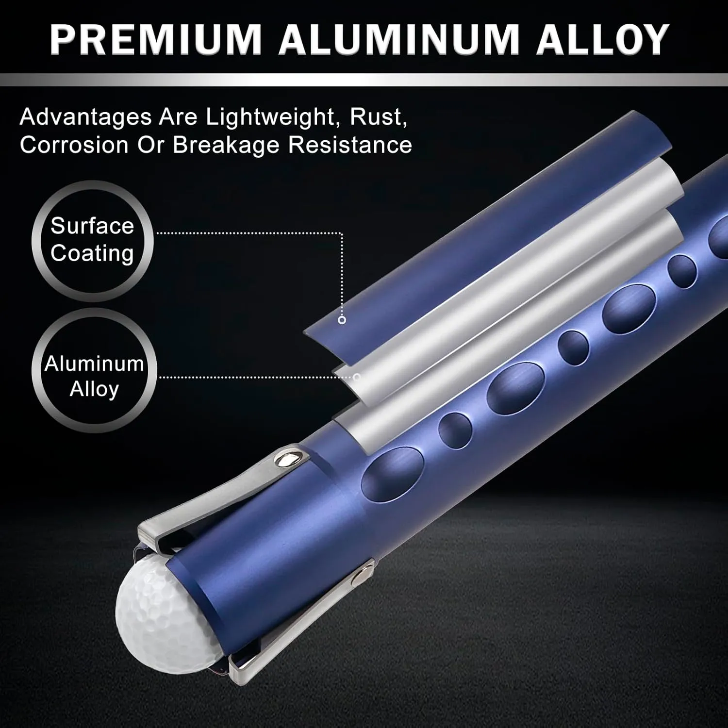 Golf Ball Picker Upper Aluminium Alloy Golf Ball Retriever Shag Tube, Golf Ball Shagger Holds 20 Golf Balls Retriever Tool Golf Ball Collector, Blue/Black