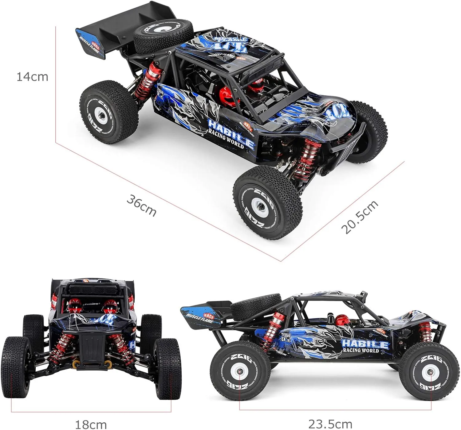 GoolRC WLtoys 124018 RC Car, 1/12 Scale 2.4GHz Remote Control Car, 4WD 60km/h High Speed Racing Car, Off-Road Buggy Drift Car RTR with Aluminum Alloy Chassis, Zinc Alloy Gear and 2 Batteries