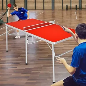 Gotoplay Folding Table Tennis, Portable Ping Pong Table Game Set with Net, 2 Paddles & 2 Balls, Outdoor Indoor Table Tennis Table for Kids Junior Adult, 60 x 30 x 30 Inches, Assembly Free, Red