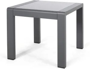 Great Deal Furniture Giovanna Coral Outdoor Aluminum Side Table with Glass Top, Matte Gray and Gray Finish